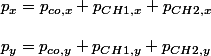 p_{x}=p_{co,x}+p_{CH1,x}+p_{CH2,x}
 \\ 
 \\ p_{y}=p_{co,y}+p_{CH1,y}+p_{CH2,y}